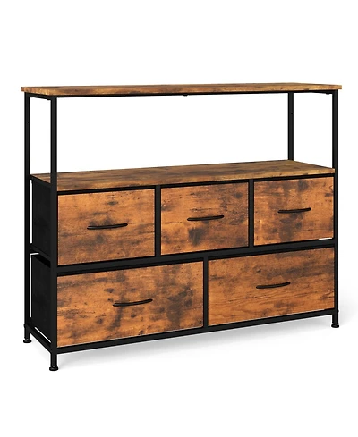 Slickblue Modern Tv Stand Dresser with 5 Fabric Drawer Storage