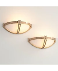Possini Euro Design Deco Modern Wall Light Sconces Set of 2 Soft Gold Hardwire 13 3/4" Fixture Marbleized Glass for Bedroom Vanity