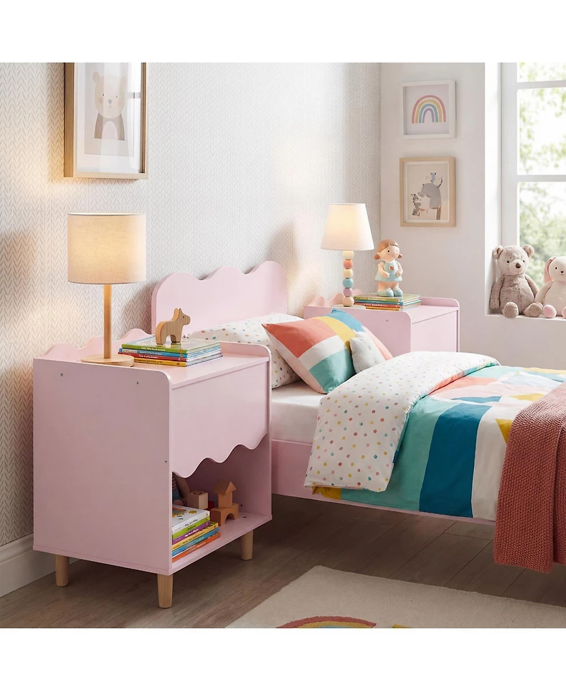 Costway Kids Nightstand, Toddler Scalloped Side Table with Wide Top and Open Compartment