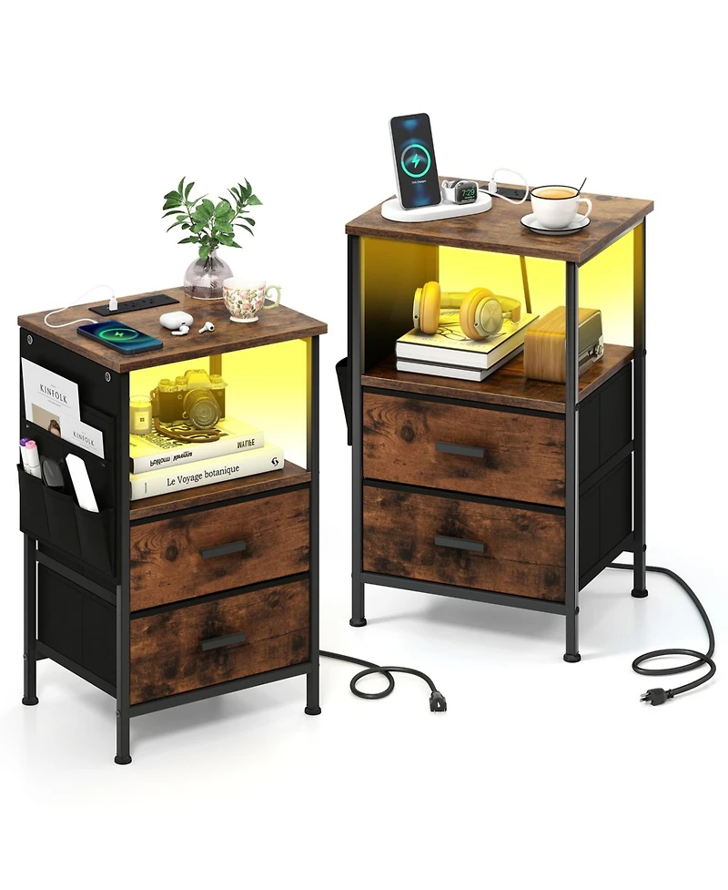 Slickblue Set of 2 Nightstands with Charging Ports and Fabric Drawers