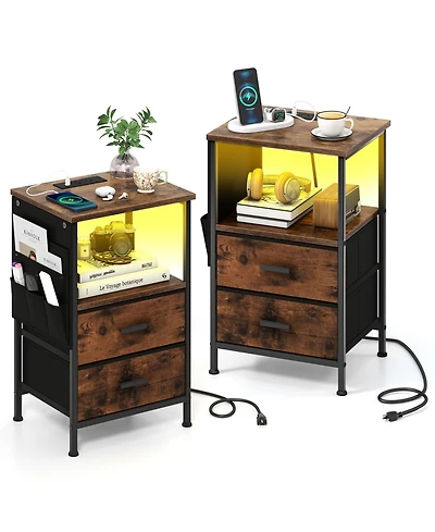 Slickblue Set of 2 Nightstands with Charging Ports and Fabric Drawers