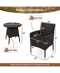 Sugift 3 Piece Patio Furniture Bistro Set for Porch with Woven Rattan Cushions