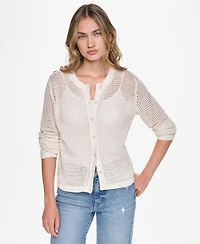 Dkny Jeans Women's Baby Chenille Open-Stitch Long-Sleeve Cardigan