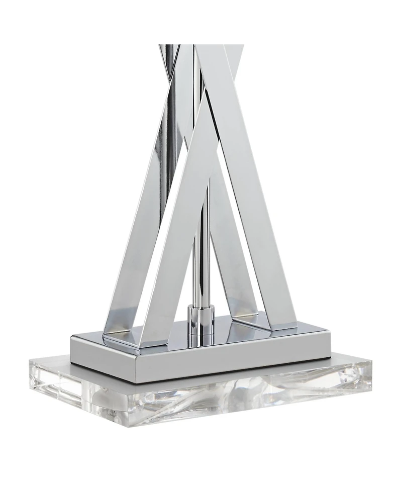 Possini Euro Design Proxima Modern Table Lamp with Acrylic Riser 28" Tall Chrome Sheer Outer Inner Rectangular Shade for Bedroom Living Room