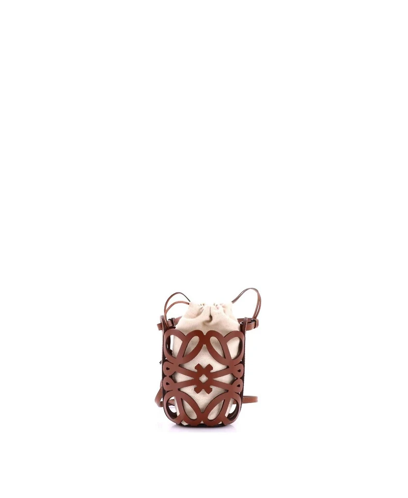 Pre-Owned Loewe Mini Anagram Drawstring Bucket Crossbody Bag Leather with Canvas