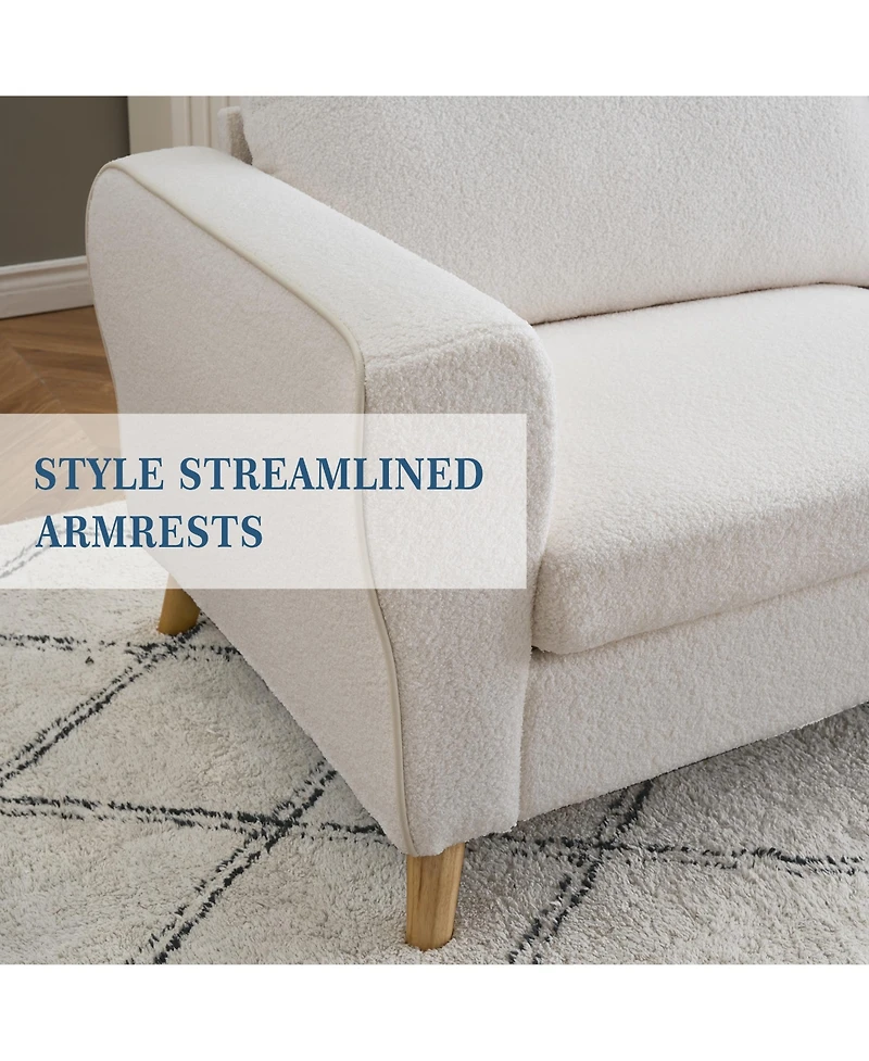 homfan 84" Modern Boucle Sofa Couch – Large 3-Seater Loveseat with Streamlined Wide Armrests, Wooden Feet, Upholstered Comfort for Living Room