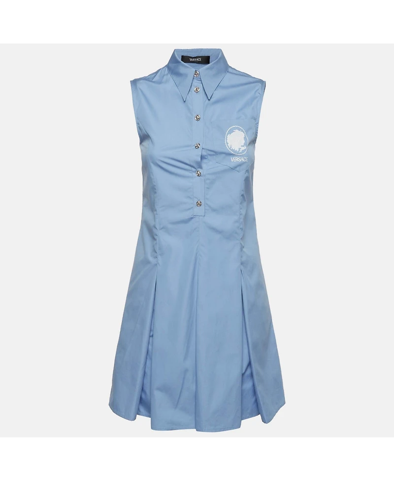 Pre-Owned Versace Women's Cotton Pleated Sleeveless Dress