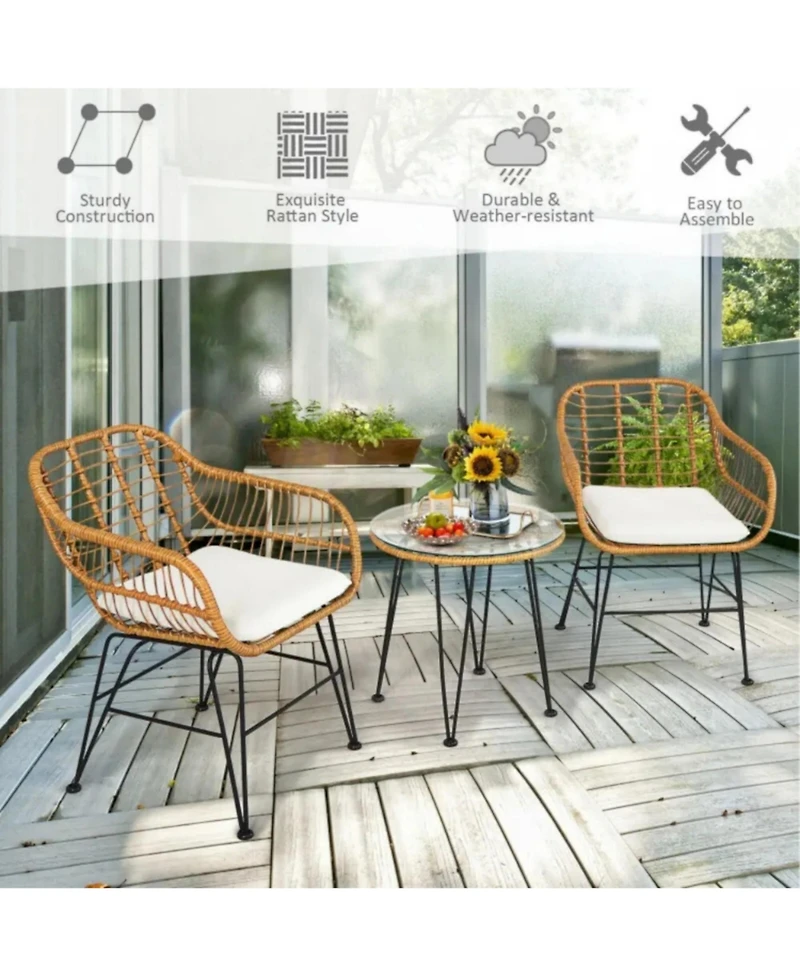 Yiortwo Rattan Patio Furniture Set Cushioned Chairs with Glass Table