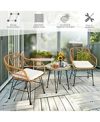 Yiortwo Rattan Patio Furniture Set Cushioned Chairs with Glass Table