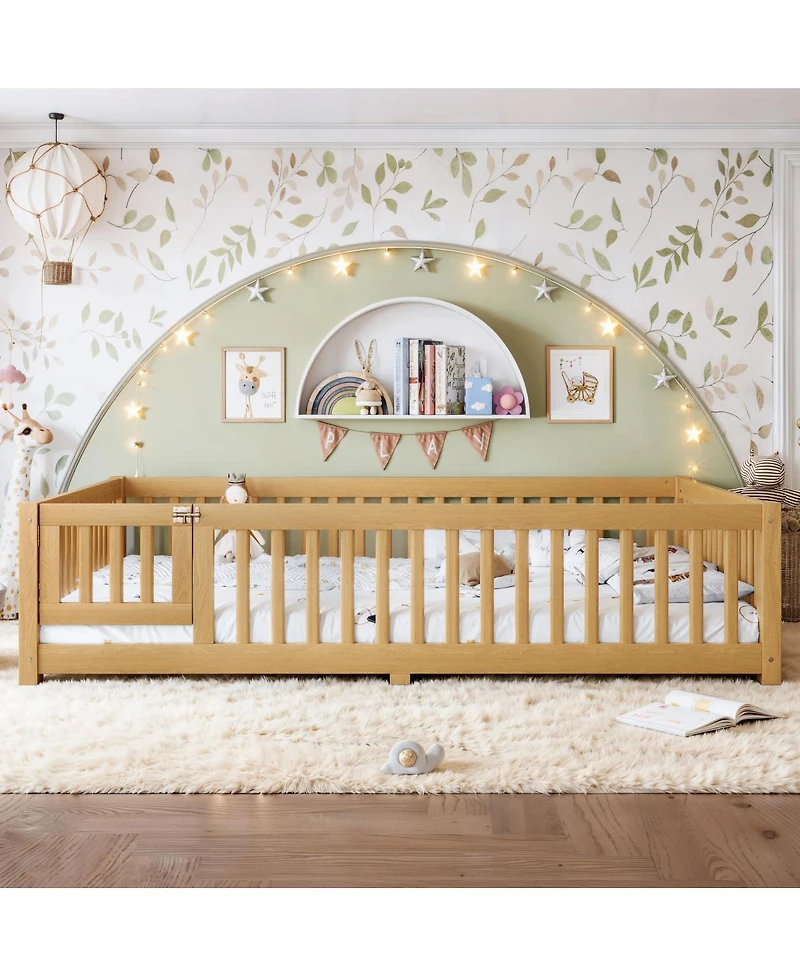 Streamdale Furniture Bed Floor Bed with Safety Guardrails and Door for Kids