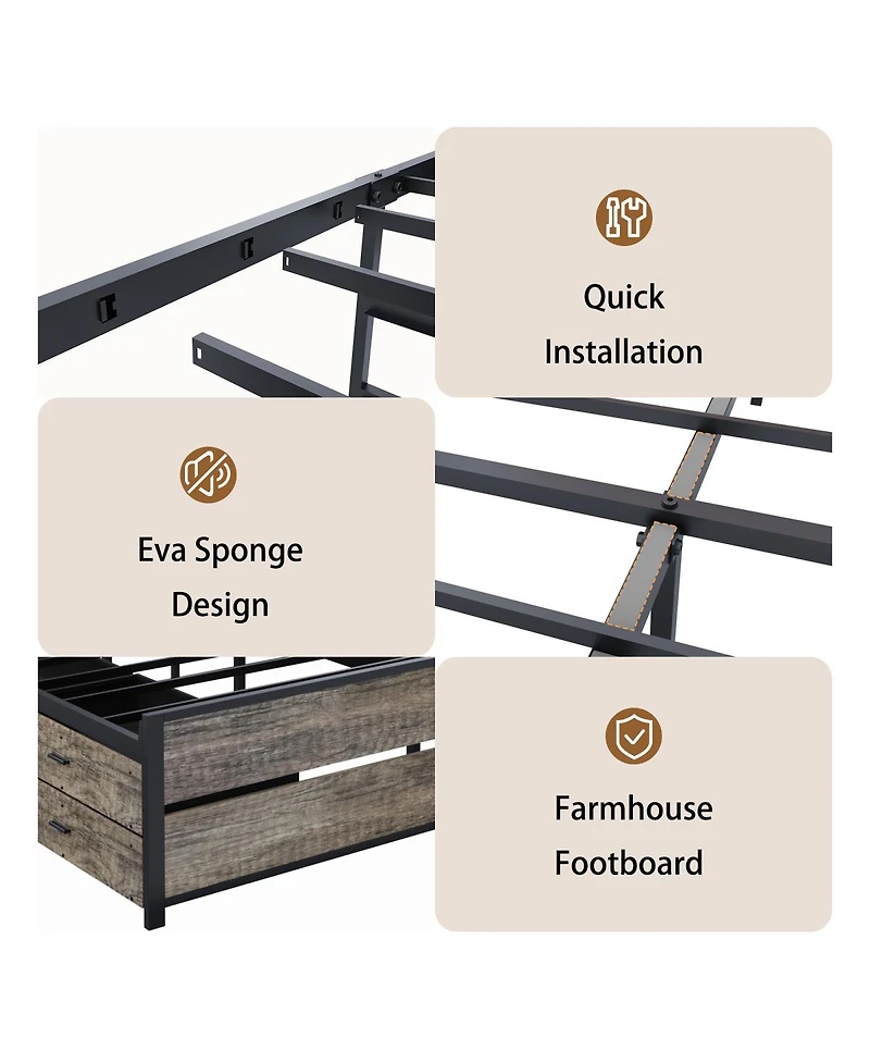 Streamdale Furniture Bed Frame with Storage Headboard and 12 Drawers No Box Spring Needed