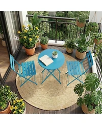 GarveeLife Space Saving 3 Piece Folding Bistro Set, Blue Steel Patio Table and Chairs for Balcony or Garden