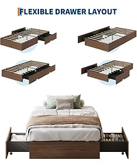 gaomon Wood Platform Bed Frame with 2 Storage Drawers, Wooden Bed Frame Without Headboard, Wood Slat Support, No Box Spring Needed