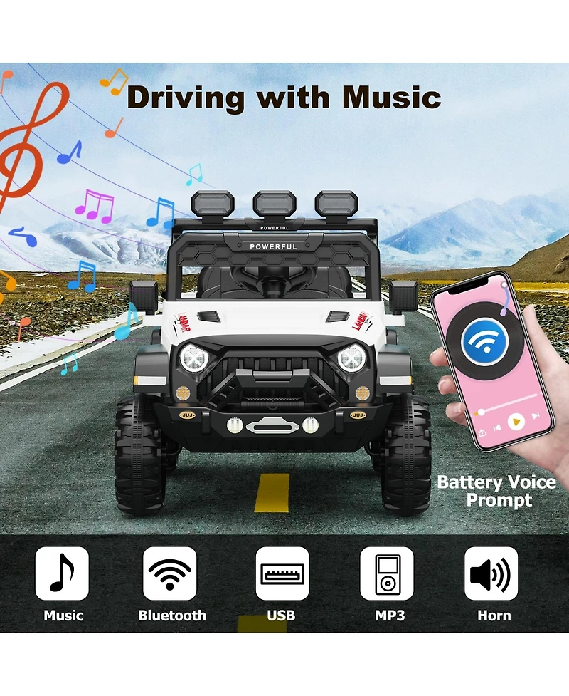 homfan 12V Electric Ride-On Off-Road Vehicle, Parental Remote Control, 3 Speeds, Led Lights, Music, Wireless Connection, Gradual Power-Up