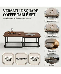 homfan Coffee Table Set of 2, Square Small Tables for Living Room, Bedroom, Balcony, Space Saving Mid Century Modern Nesting