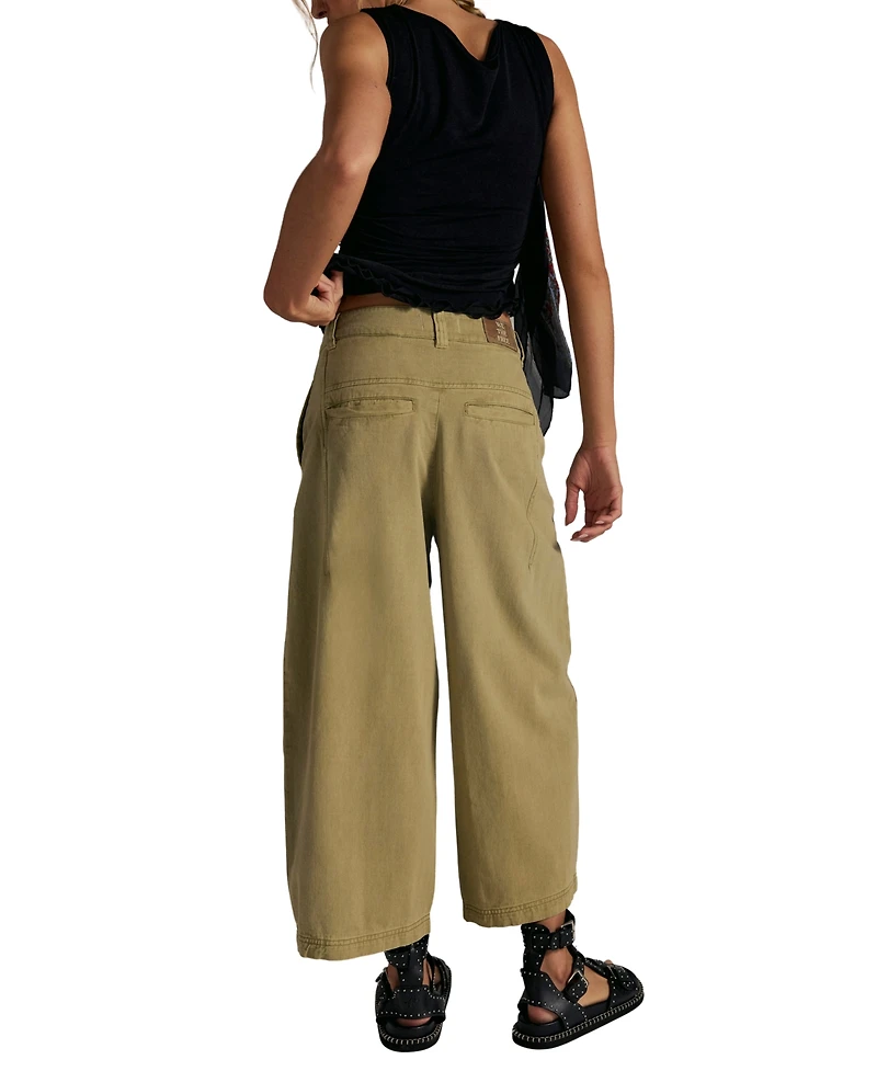 Free People Women's Laydown High-Rise Barrel-Leg Chino Cotton Pants
