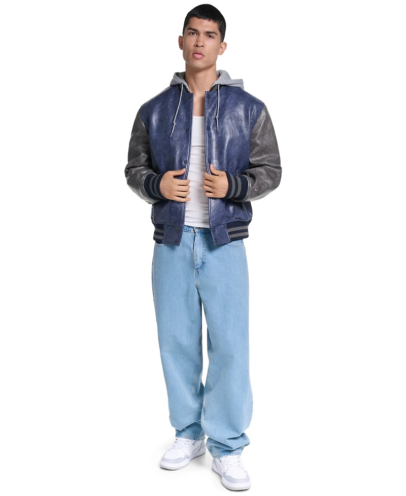 Champion Men's Faux Leather Varsity Full-Zip Jacket