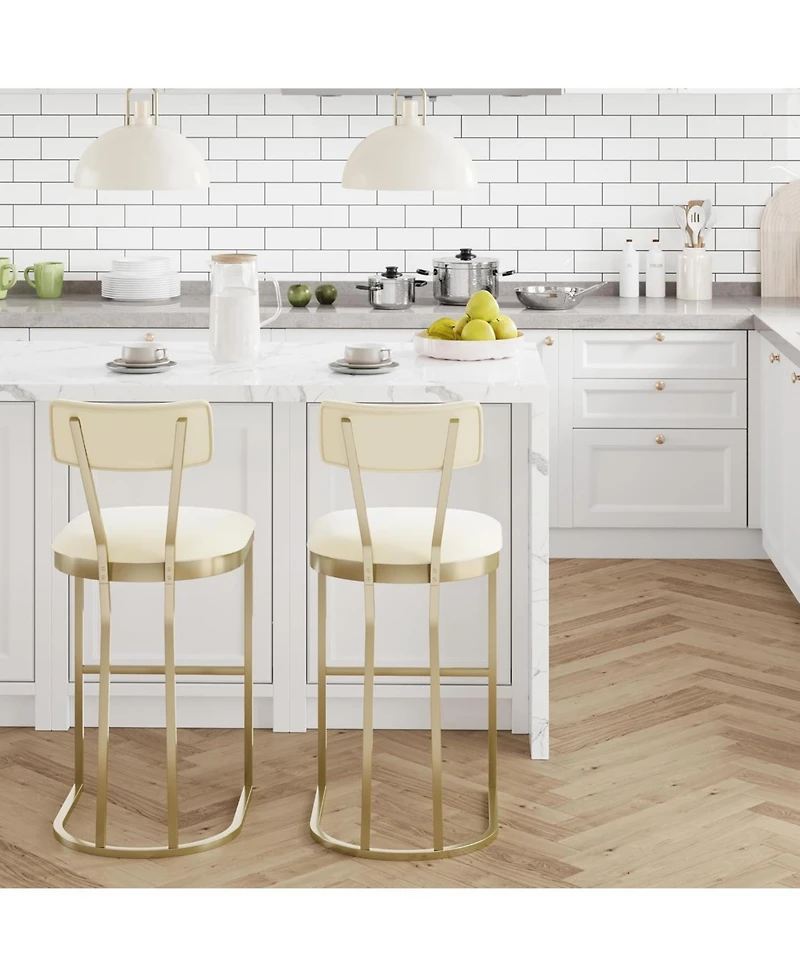 homfan Set of 2 Bar Stools with Backs – Upholstered Curved Back Metal Frame Island Chairs, Tall Counter Height Stools for Kitchen or Dining Room
