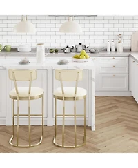 homfan Set of 2 Bar Stools with Backs – Upholstered Curved Back Metal Frame Island Chairs, Tall Counter Height Stools for Kitchen or Dining Room