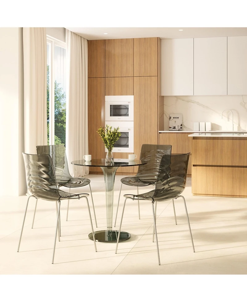 LeisureMod Astor Water Ripple Design Dining Chair Set of 4