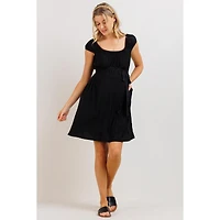 Hello Miz Maternity Cap Sleeve Textured Empire Waist Dress with Pockets