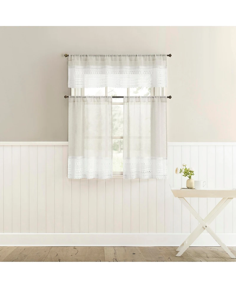 No. 918 Camille Macrame Lace Trim Sheer Rod Pocket Kitchen Curtain Valance