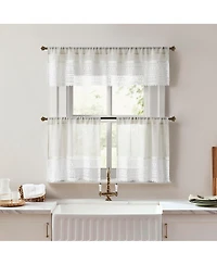 No. 918 Camille Macrame Lace Trim Sheer Rod Pocket Kitchen Curtain Tier Pair