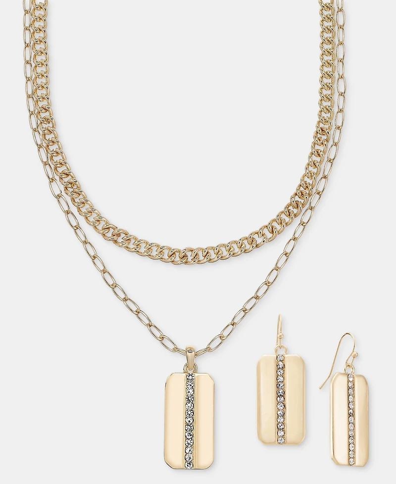I.n.c. International Concepts Pave Dog Tag Layered Pendant Necklace, 16" + 2" extender, Macy's Exclusive