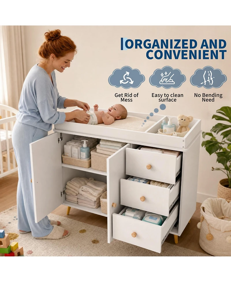 gaomon Baby Changing Table with 3 Drawers and 2-Door Cabinet