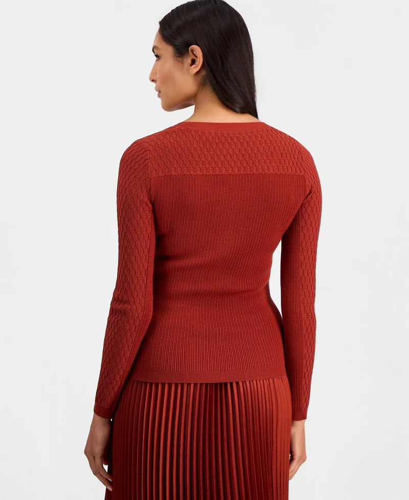 Elie Tahari Women's Yusra V-Neck Long-Sleeve Half-Button Sweater