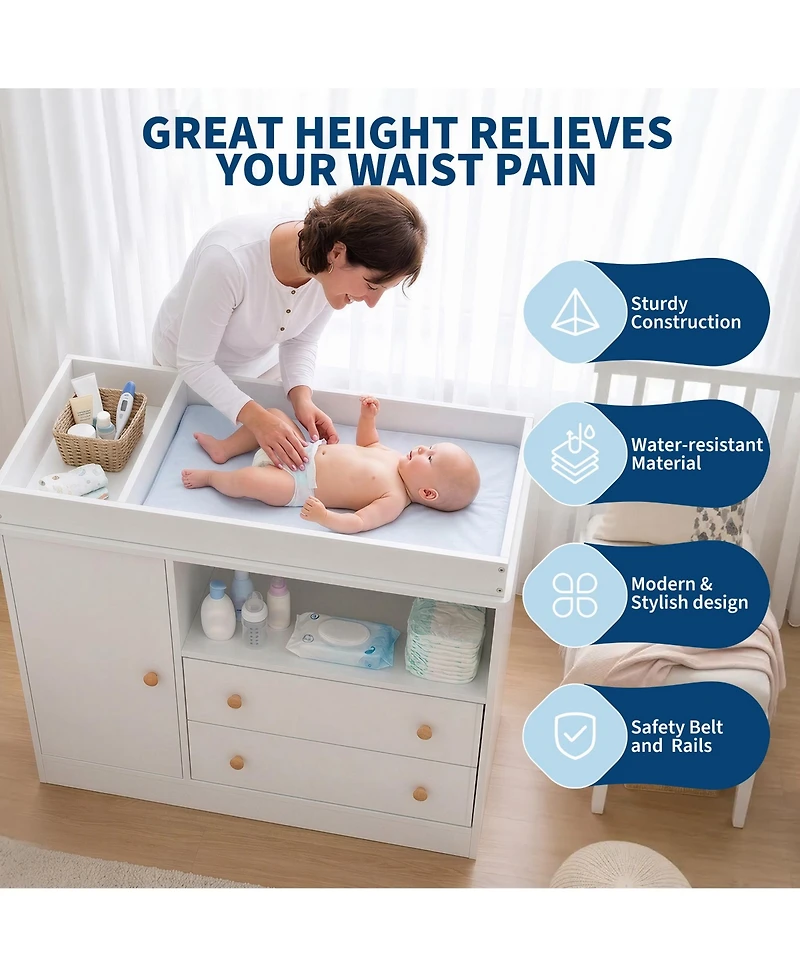 gaomon 3-in-1 Baby Changing Table with 2 Drawers and Cabinet