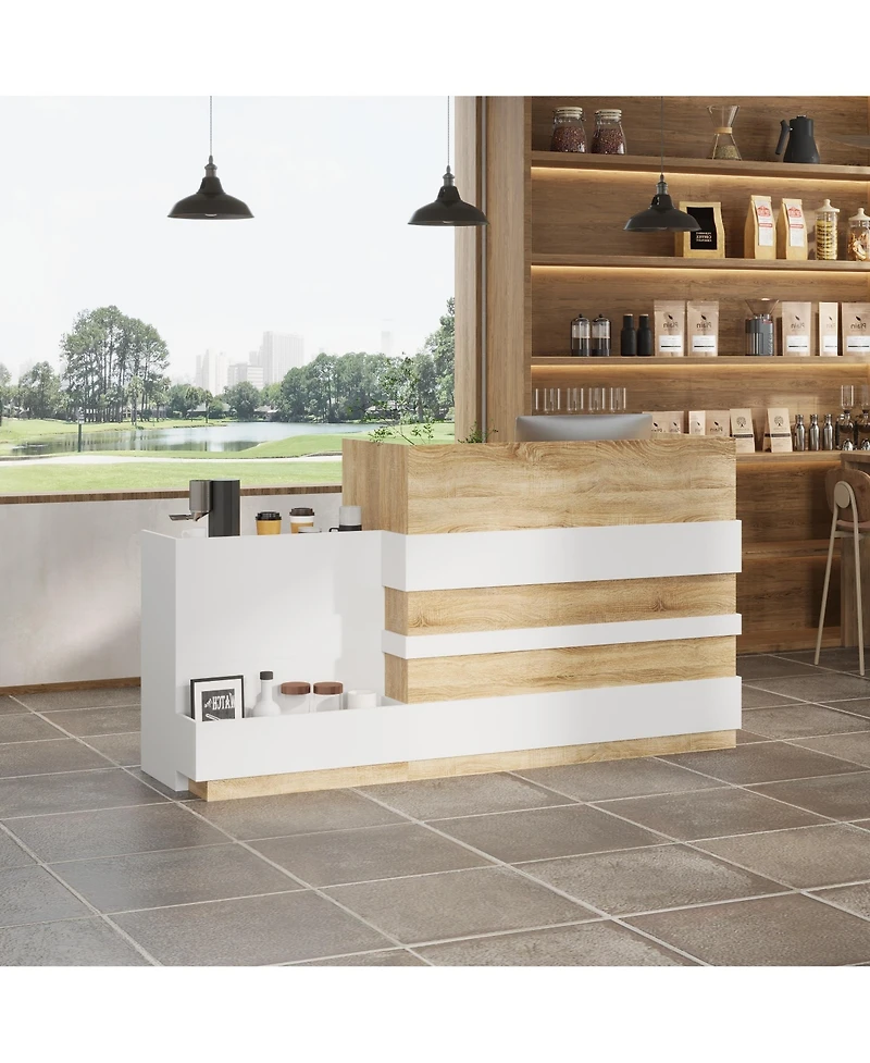Homsee L-Shaped Reception Desk with Keyboard Tray - Front Desk
