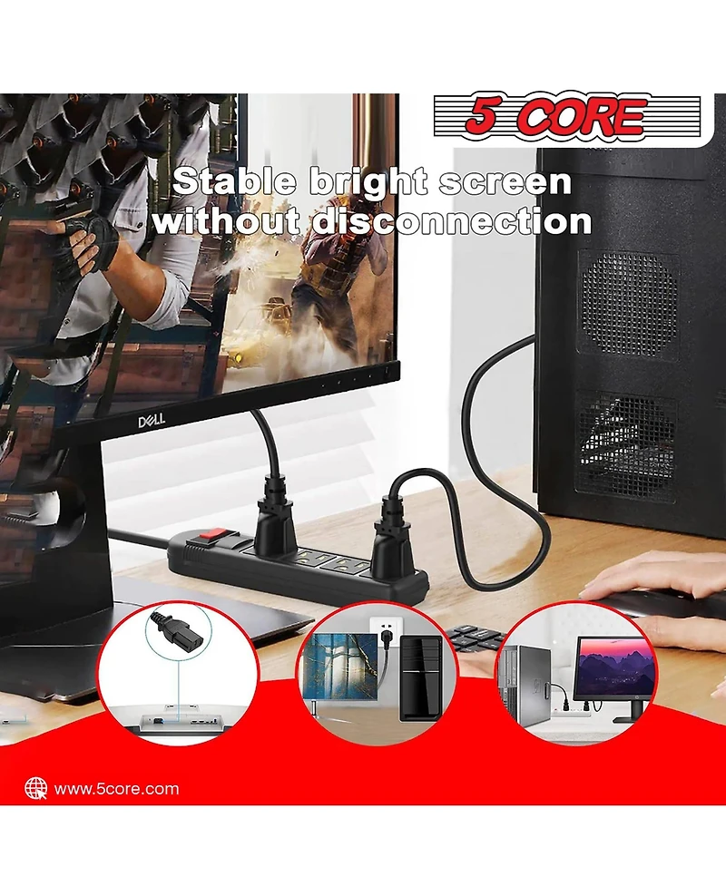 5 Core 3 Prong Extension Cord 10 Feet Non-Polarized Durable Three Prong Extension Cable Us Ac 3 Prong Extension Cord Heavy Duty Plug Extender