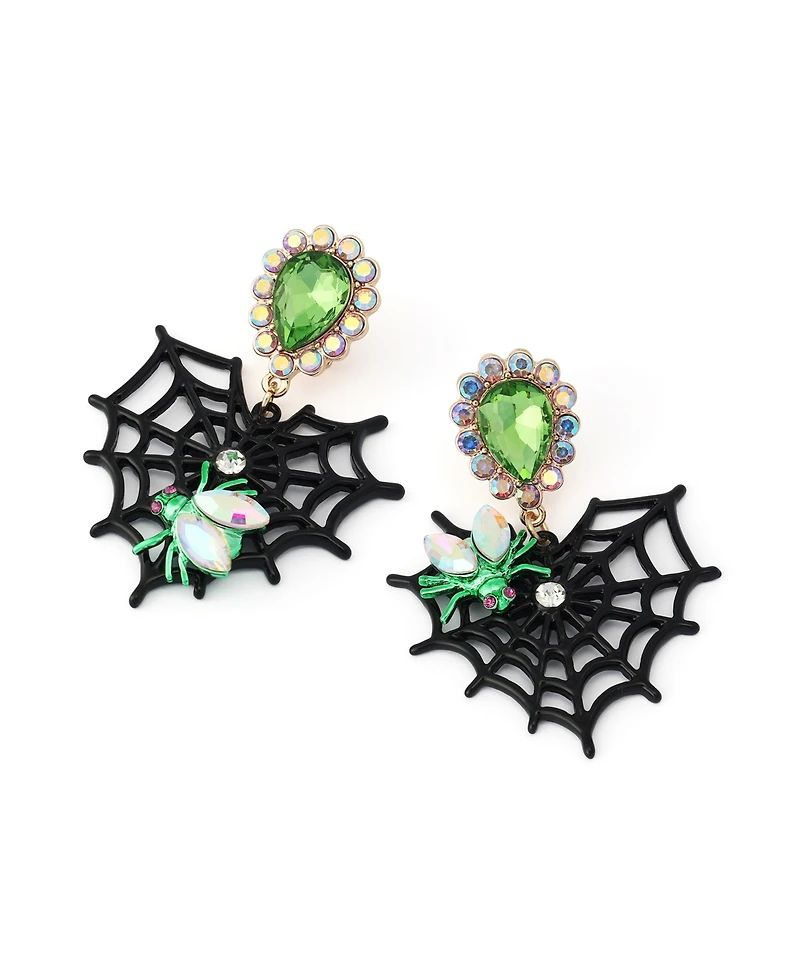 Betsey Johnson Faux-Stone Halloween Spiderweb Heart Drop Earrings