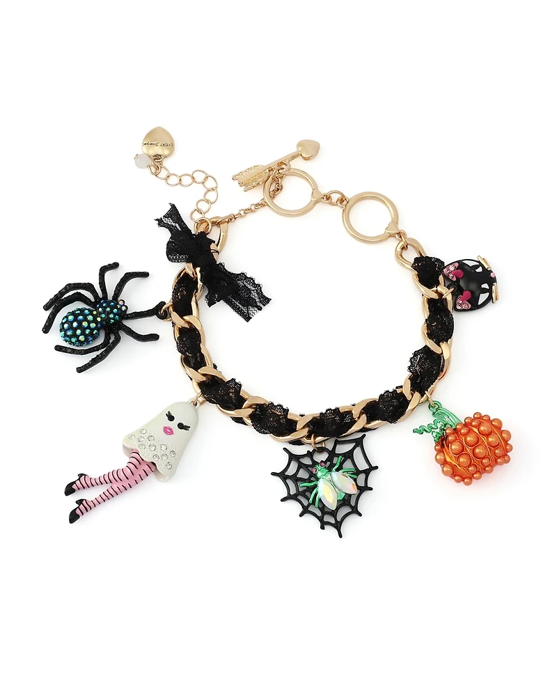 Betsey Johnson Faux-Stone Halloween Ghost Spider Charm Statement Bracelet