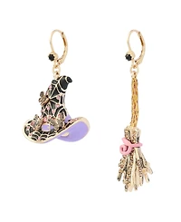 Betsey Johnson Faux-Stone Halloween Witchy Hat Broomstick Drop Earrings