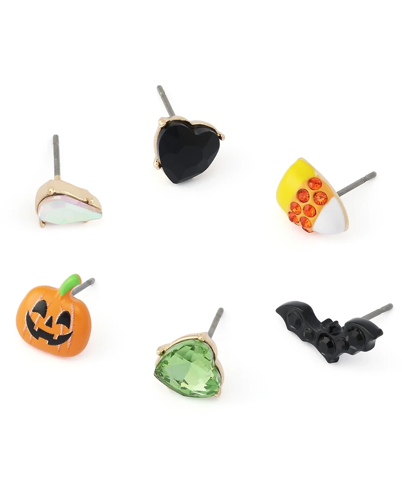 Betsey Johnson Faux-Stone Halloween Pumpkin 6-Piece Stud Earring Set