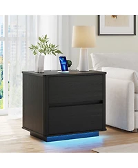 Vlsrka Modern Wooden Nightstand with Motion Sensor Light and 2 Drawers