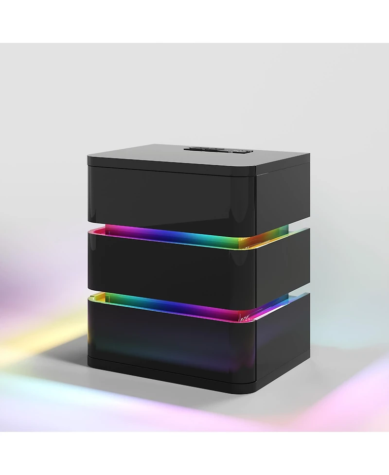 Vlsrka 3 Drawer Nightstand With Charging Station And Motion Sensor Rgb Light No Assembly Required)