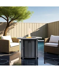Streamdale Furniture 30-inch Outdoor Fire Pit Table with Wood Grain Ceramic Top
