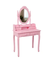 Streamdale Furniture Princess Vanity Desk Set with Mirror and Stool, 4-Drawer Makeup Table