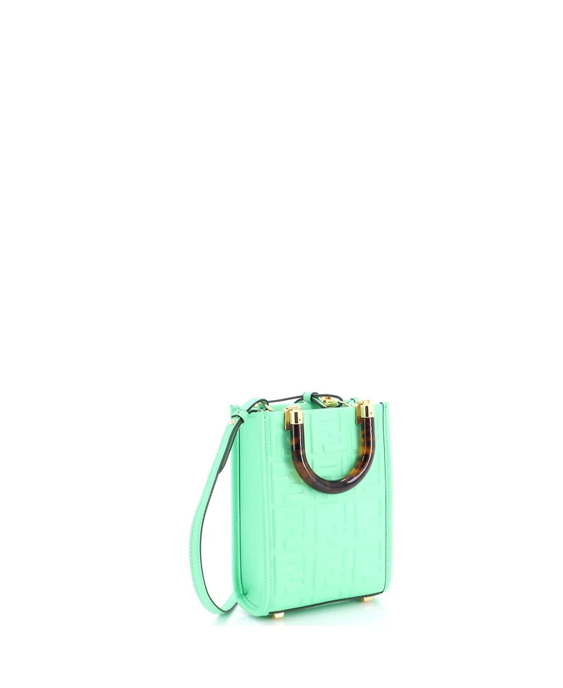 Pre-Owned Fendi Mini Sunshine Shopper Tote Zucca Embossed Leather