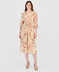 Anne Klein Women's Floral Smocked Waist Ruffle-Trim Midi Dress