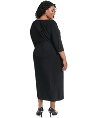 Vince Camuto Plus Jewel-Neck Elbow Sleeve Midi Dress
