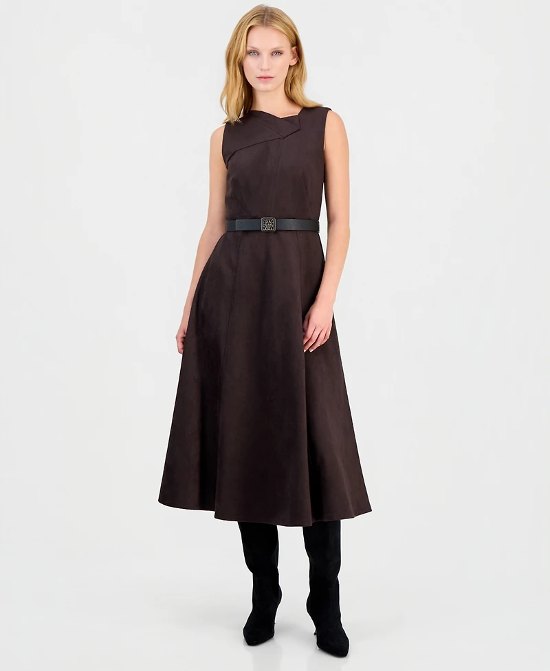 Anne Klein Women's A-Line V-Neck Midi Dress