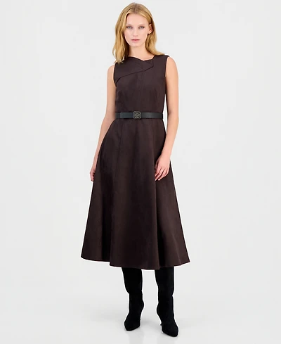 Anne Klein Women's A-Line V-Neck Midi Dress