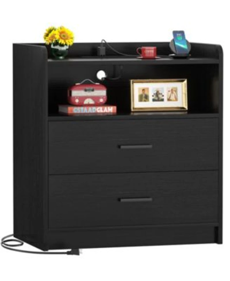 Aheaplus Nightstand With Charging Station Sofa Side Table With Drawers