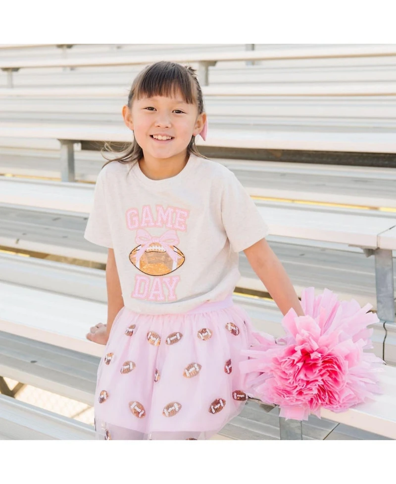 Sweet Wink Little Girls Game Day Sequin Patch Short Sleeve T-Shirt