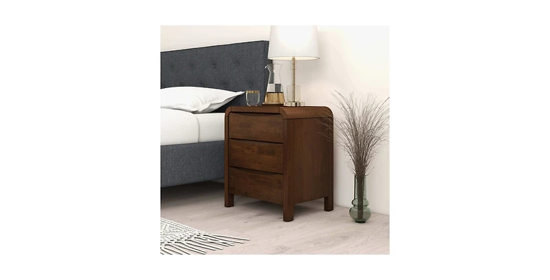 Lucky One 23.6" Width Solid Wood Mid Century Nightstand with 3-Drawer
