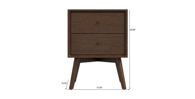 Lucky One 23.6" Width Assembled Mid Century Nightstand 2-Drawer Solid Wood